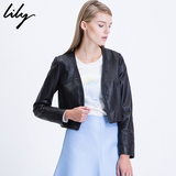 Lily2016春新款女装绵羊皮革柔软短款修身通勤皮衣115110N3402