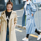韩版新品女装中长款系带长袖风衣时尚潮流宽松2016秋款外套薄大衣