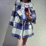 爱妮卓雅AINI韩系娃娃款超萌图案格子宽松版保暖羊毛大衣女外套