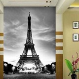 欧式复古3D巴黎埃菲尔铁塔墙纸玄关过道背景墙壁纸无纺布定制壁画
