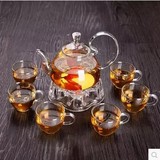 耐热玻璃茶具套装四合一底座加温红绿花茶壶透明创意过滤功夫茶壶
