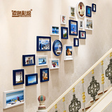 添色彩绘 欧式楼梯照片墙 创意楼道挂墙相框 组合相片墙22框