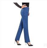 2015新款女式牛仔裤直筒高腰宽松弹力中年妈妈外穿长裤显瘦优质裤