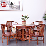 红木家具缅甸花梨圆形功夫茶桌茶桌椅组合中式仿古泡茶桌茶艺桌