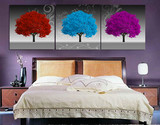 红兰紫三棵幸福树客厅电视墙沙发墙壁画挂画三联装饰画玄关过道画