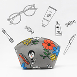 韩国正品oohlala超个性创意卡通帆布扇形化妆包收纳包中包手拿包