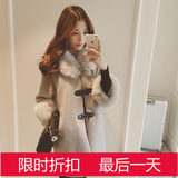 2016韩版女装中长款毛呢外套女潮冬季新款羊羔毛领单排扣斗篷大衣