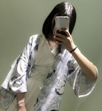 【ドキドキ】日系软妹猫咪印花少女水色灰蓝色羽织浴衣宅舞外套