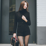 2016年春季新款韩版女装毛呢外套腰带短款羊毛呢子气质西装领外套