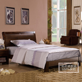 现代中式大床卧室 成人单人床1.2米实木儿童床黑胡桃色环保小床