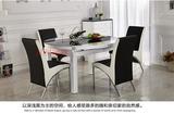 百利餐桌可伸缩圆形钢化玻璃实木餐台黑白色桌椅组合特价包邮