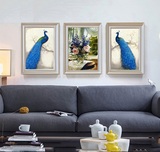 喷绘画新家样板房装饰工艺画传统孔雀图案客厅沙发墙三幅组合画
