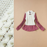 秋冬新款韩版假两件娃娃领子衬衫小清新针织上衣女装G1602602