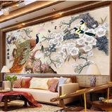 2016新款印花丝线十字绣新款客厅大幅大画富贵图孔雀梅花喜鹊2米