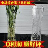 六角玻璃花瓶 水培植物 假花插花器 透明玻璃长花瓶富贵竹器皿
