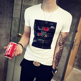 2016夏装新款男装3D图案印花短袖T恤 韩版青年修身体血衫半袖T桖