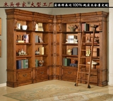 整体书柜 美式纯实木定做仿古做旧雕花罗马柱白原色书柜定做家具
