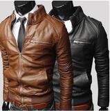 男士外贸短款韩版修身立领机车皮衣外套men's pu leather jacket
