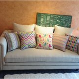 甜美糖果粉色韩式靠垫简约现代包邮棉麻风格抱枕沙发几何靠枕含芯