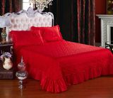 韩版全纯棉结婚庆大红色床盖罩单件夹棉绗缝加厚床单外贸三四件套