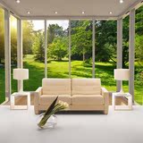 美欧式阳台森林草地风景3D立体电视背景墙纸客厅沙发假窗壁纸壁画