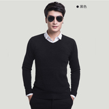 2015韩版毛衣男冬季男士V领套头纯色男装针织衫薄款修身线衣潮