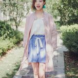 2016夏季新款日系韩版森女装无领叉肩袖中长款宽松防晒衫休闲外套