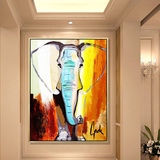 手绘大象玄关简约现代装饰画抽象油画现代客厅餐厅挂画有框画壁画