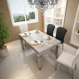 不锈钢大理石餐桌椅组合现代简约小户型餐桌钢化玻璃台面一桌46椅