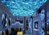 3D水纹墙纸 蓝色水波吊顶壁画 海洋棚顶天花板壁纸酒店大堂天顶画