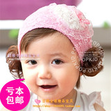 0-1岁女宝宝夏装帽子婴儿3-6个月男童拍照头花潮假发带套头帽夏天