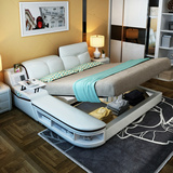 榻榻米皮床 真皮床双人床1.5 1.8米简约现代皮艺床卧室家具储物床
