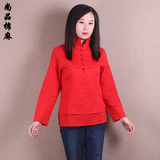 夏款中国风女装中式复古文艺棉麻素色长袖衬衫立领盘扣改良汉服