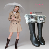 L-Rain2016春夏皮靴感时尚编织纹高筒橡胶女雨鞋/雨靴/水鞋送袜套