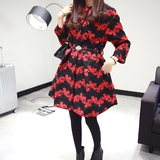 秋季新款气质女装修身毛呢外套韩版中长款蝙蝠袖裙摆型呢子大衣潮