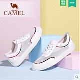 Camel/骆驼女鞋 正品韩版运动 真皮网面系带透气小白鞋A61188626