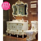 仿古欧式浴室柜立柜侧柜橡木实木美式卫浴柜马桶洗脸盆镜柜组合