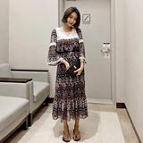 韩国代购新款 2016夏季 蕾丝小碎花长裙连衣裙 蕾丝领显瘦女装