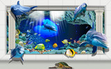 3d立体大型壁画壁纸海底世界海洋鱼卡通儿童房墙画电视背景墙墙纸