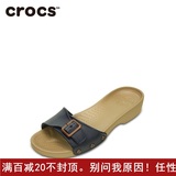 Crocs一字型新款休闲厚底女士搭扣日常防滑高跟美国拖鞋203054