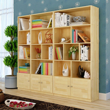 格子柜实木书柜自由组合书橱置物储物柜带门松木儿童书柜书架简易