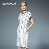 Zimmur新款2016女夏连衣裙中长款修身显瘦OL风格薄款欧洲名媛女裙