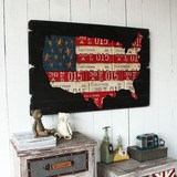 美式法式乡村复古做旧美国地图铁皮车牌挂画 装饰画木版画壁饰