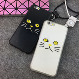 黑猫 白猫iPhone6S挂绳手机壳 情侣苹果6/5S挂脖保护壳 猫咪外壳