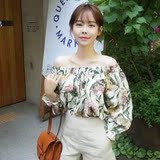 韩国东大门代购女装正品2016夏新款韩版宽松田园风花朵长袖衬衫fu