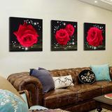 大红玫瑰 壁画挂画沙发背景墙装饰画水晶膜无框画客厅卧室三联画