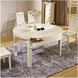 精品白色现代时尚简约圆形实木可伸缩折叠餐桌椅组合钢化玻璃饭桌