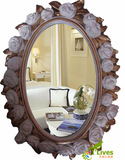 艾丽尔欧式田园风格玫瑰花化妆台梳妆镜壁挂椭圆形树脂浴室镜子