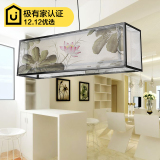 新中式吧台吊灯现代仿古手绘荷花长方形创意餐厅茶楼酒店书房灯具