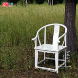 古朴彩漆 经典新中式实木圈椅老榆木餐椅 雕花靠背带扶手仿古座椅